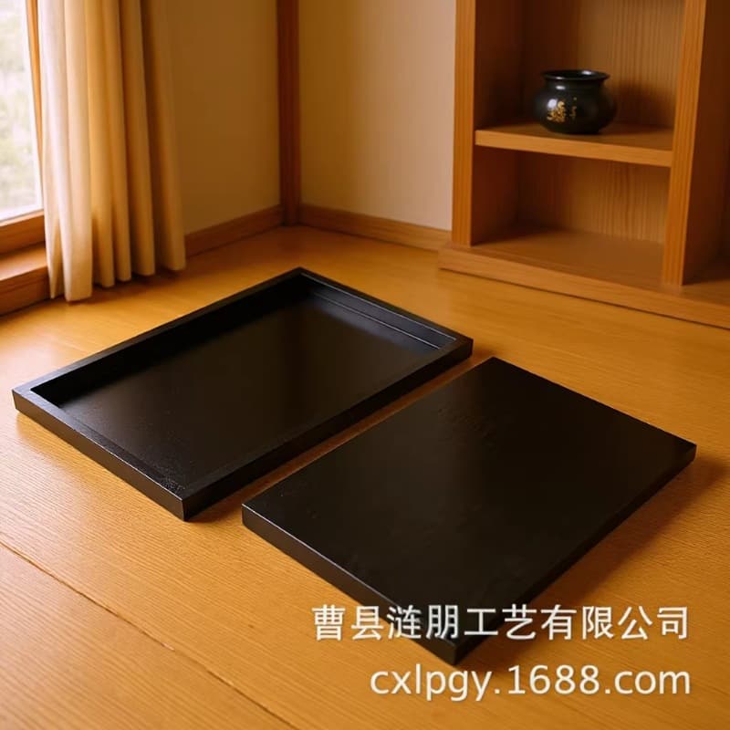 Wholesale Solid Wood Black Tray Wooden Fruit Serving Plate Rectangular Hotel Restaurant Black Lacquered Pine Tea and Dessert Tray