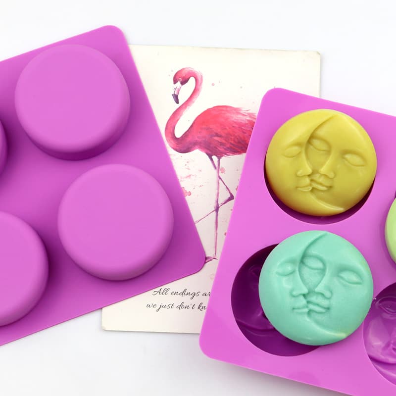 Minghao 4-connected round double-sided face cold process soap mold creative silicone cake mold DIY handmade baking mold