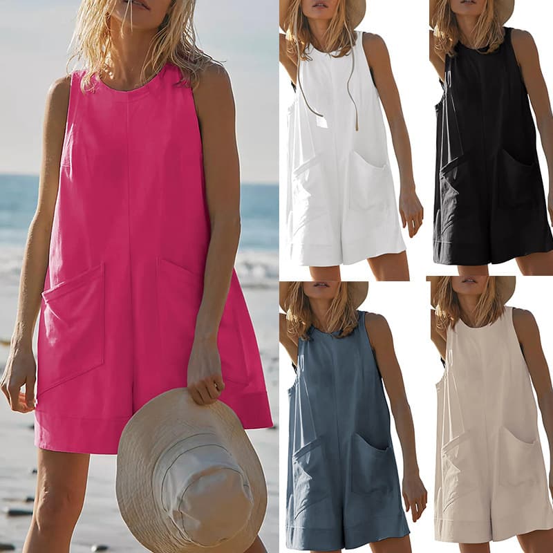 2024 Summer New Amazon Hot Girl Loose Casual Pants Backless European and American Women's Outdoor Sleeveless Jumpsuit