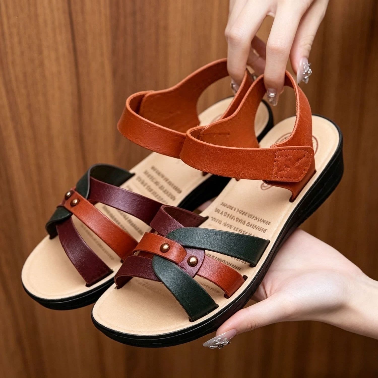 Women's Sandals for Mothers Aged 40-50, Chunky Heel Anti-Slip Elderly Shoes, Affordable Black