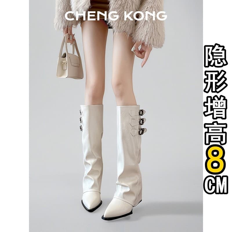 Women's Knee-High Boots 2025 Autumn Winter Trendy Korean Pointed Toe Chunky Heel Stacked Boots Riding Boots