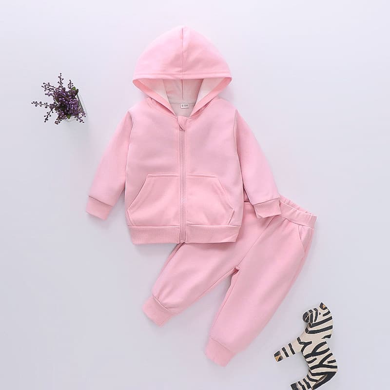 Children's clothing velvet cardigan sweatshirt suit 2024 autumn and winter new casual sports boys and girls solid color suit