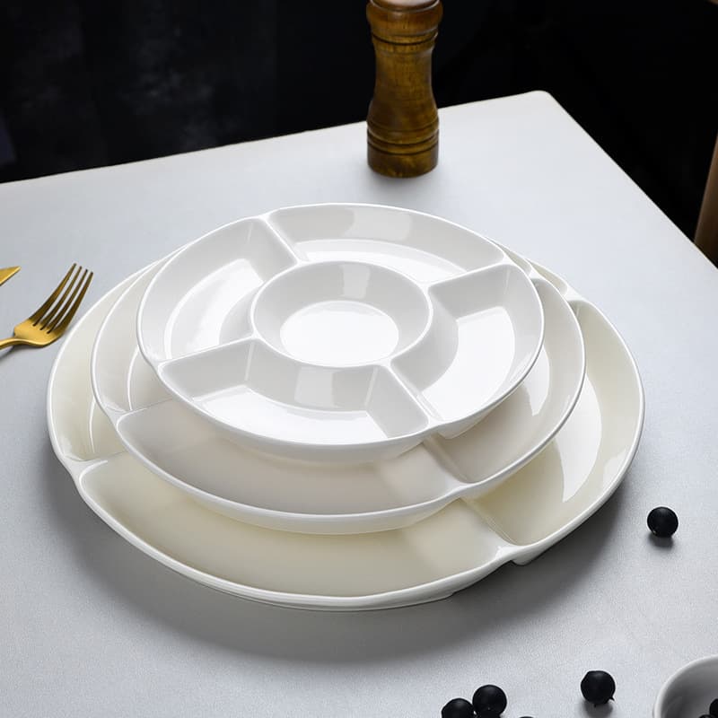Ceramic Multi-Compartment Dish for Commercial Use - Five-Section Platter for Marinated and Cold Dishes in Restaurants