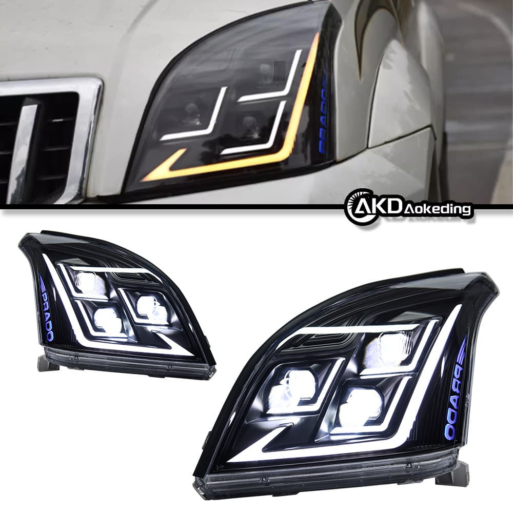 For 03-09 Toyota Prado Headlight Assembly LC120 Modified LED Triple Lens Daytime Running Light Turn Signal Light