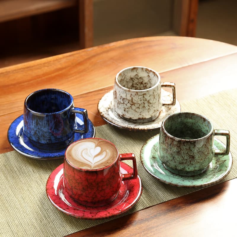 Cross-border Coffee Cup Saucer Set Kiln Change Ceramic Water Cup Creative Hot Selling Household High-value Cups Retro Mugs