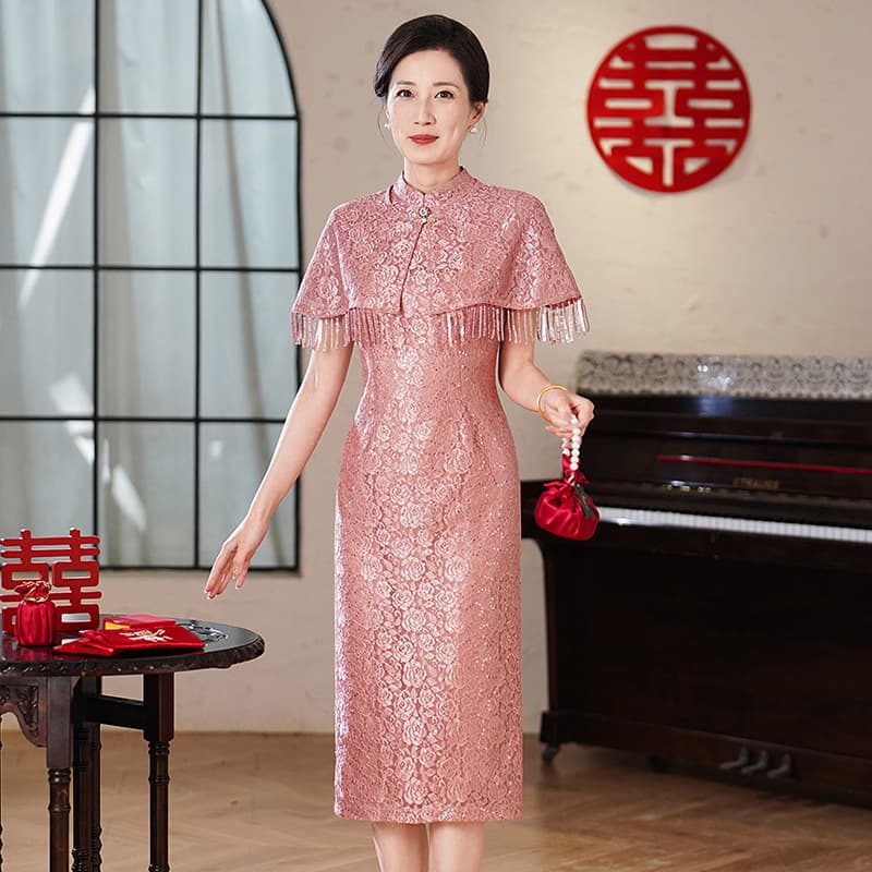 Noble young mother-in-law wedding dress summer dress new engagement mother wear high-end light luxury dinner dress