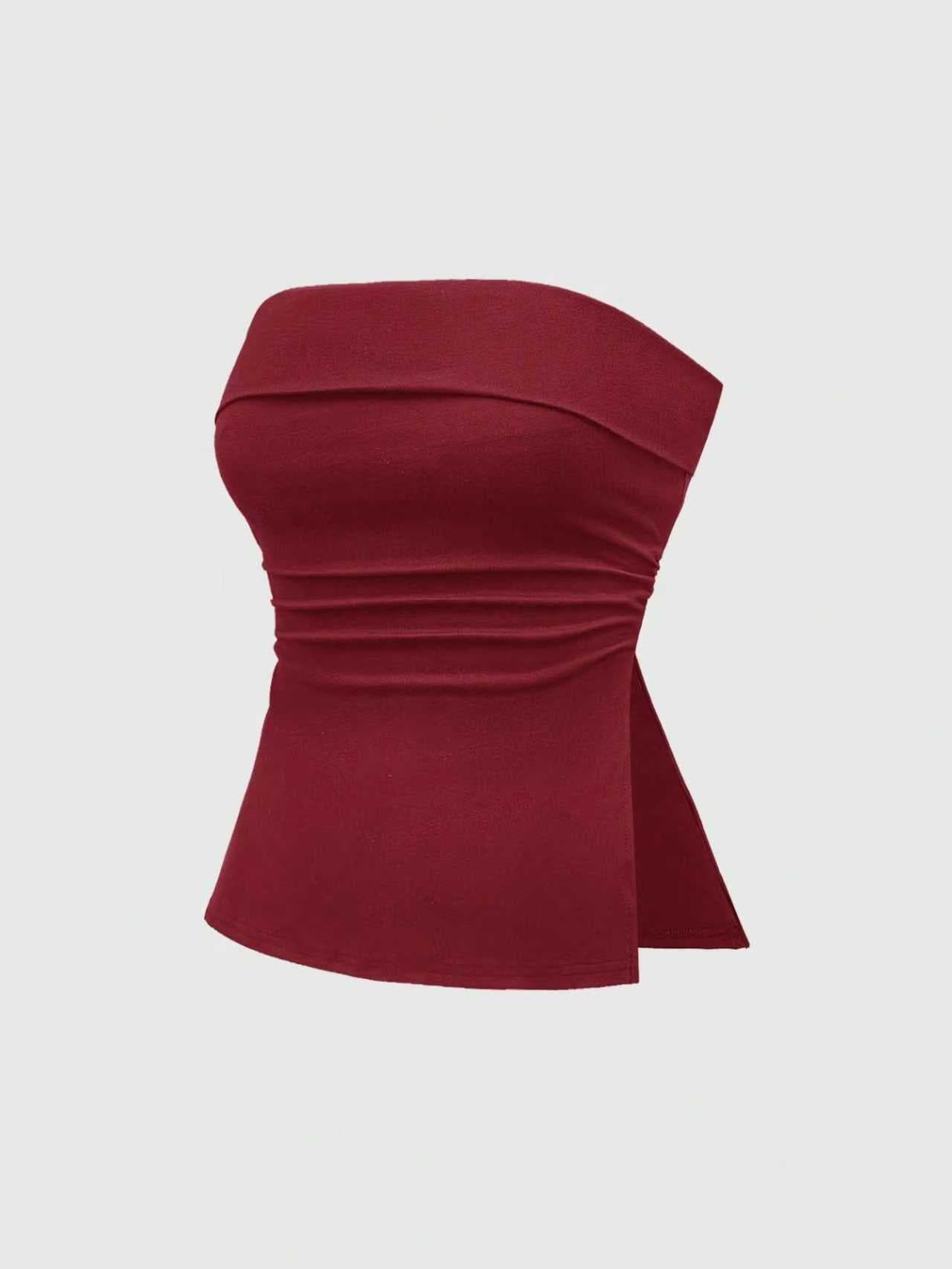 American Street Style Summer Tube Top with Side Slit, Solid Color Simple Sexy Short Crop Vest for Women, Slim Fit, Cross-Border Fashion