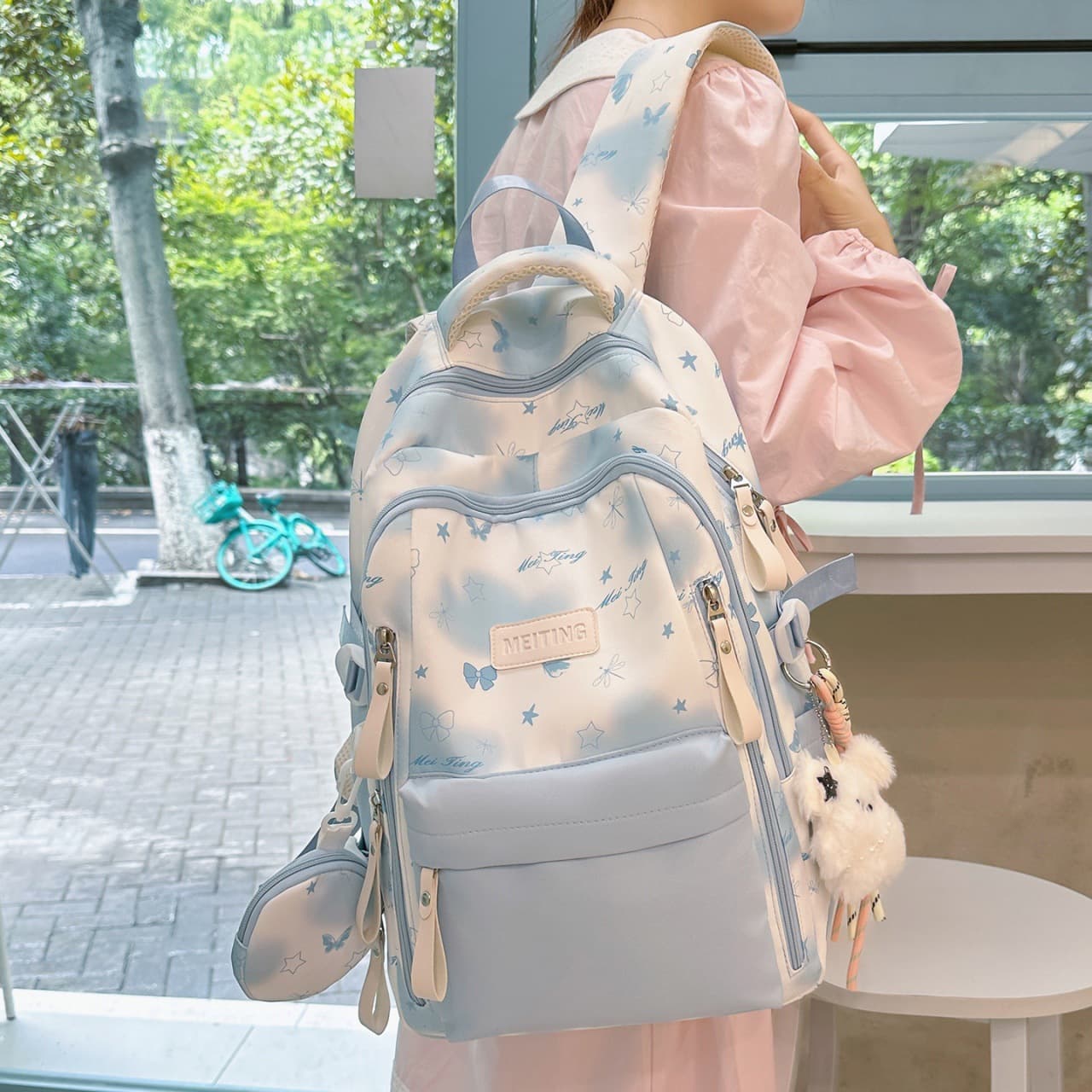High-looking, fresh and sweet girly backpack, cute cartoon large-capacity backpack, school bag for junior and high school students