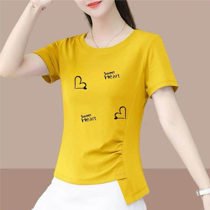 2026 New Style Export Mother's Short Sleeve T-Shirt Women Loose Plus Size Slimming Conceal Belly Printed Half Sleeve Top