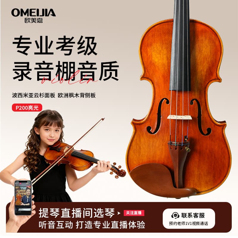 Omeijia handmade violin solid wood adult professional performance instrument with sensitive tone P200 violin