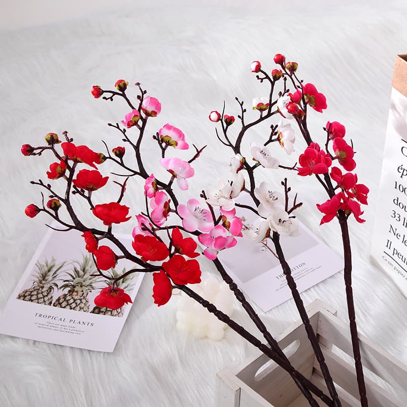 Artificial Plum Blossom Branches Fake Flower Decoration, Simulated Wax Plum Dried Flowers Peach Blossom Bouquet for Living Room Indoor Home Decor