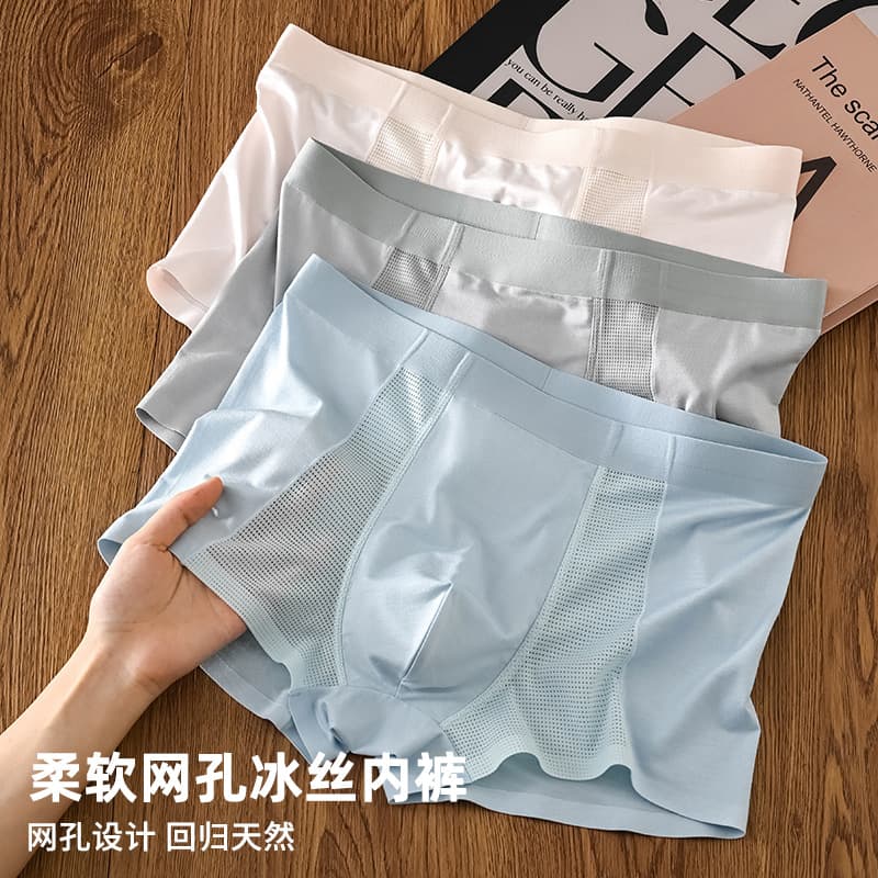 Factory Direct Men's Ice Silk Mesh Boxer Briefs, Breathable, Thin, Large Size, Wholesale