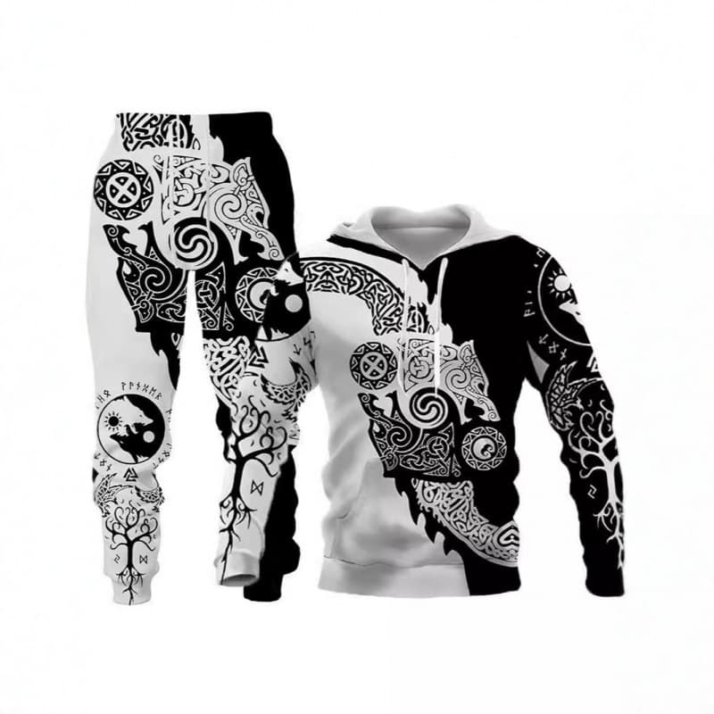 2025 cross-border new wolf 3D printed hooded sweatshirt suit spring and autumn European and American men's pullover sweatshirt manufacturer wholesale