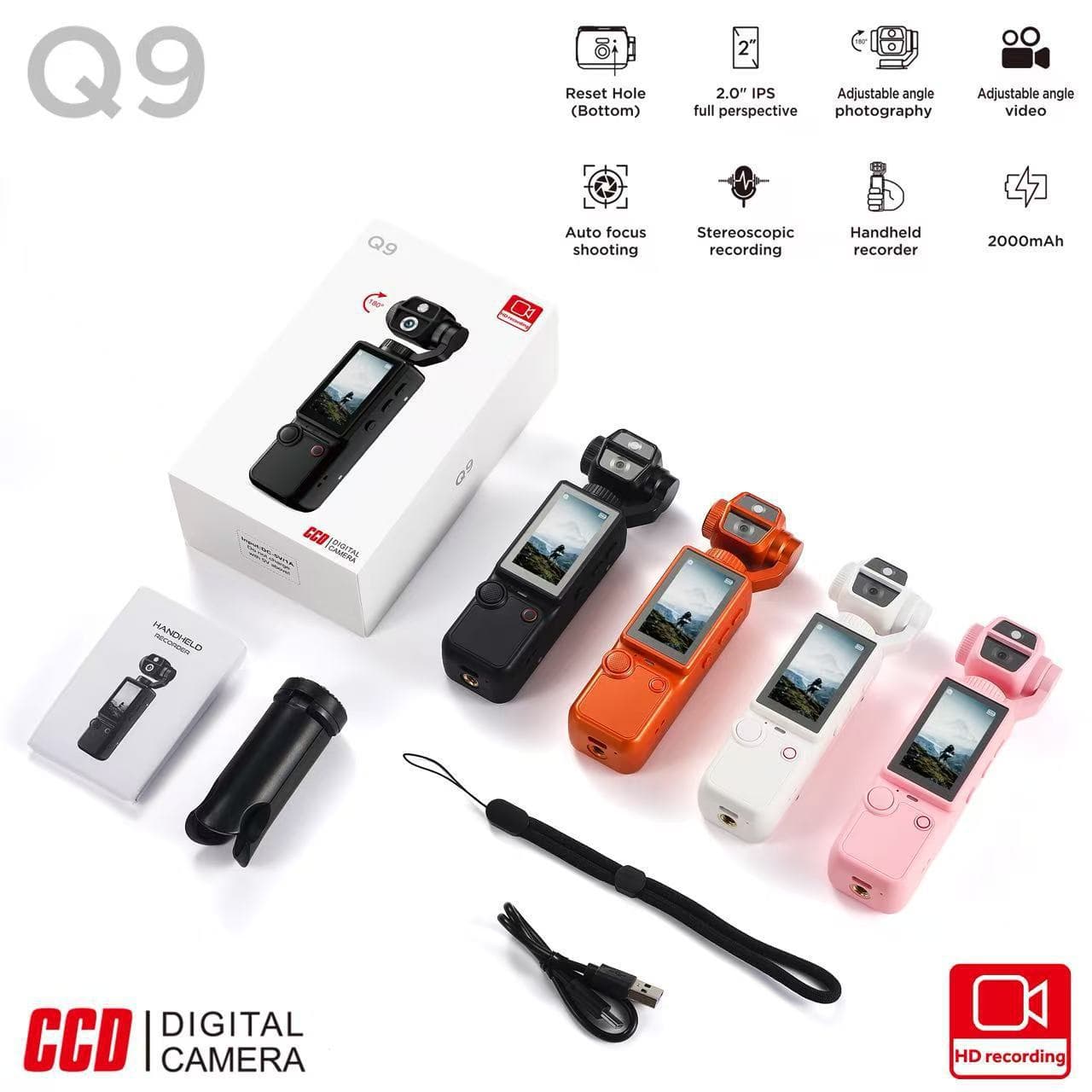 New Handheld Camera Q9 Cross-Border Outdoor Sports Camera Q9 Ultra-Clear Auto Focus Conference Recording Portable