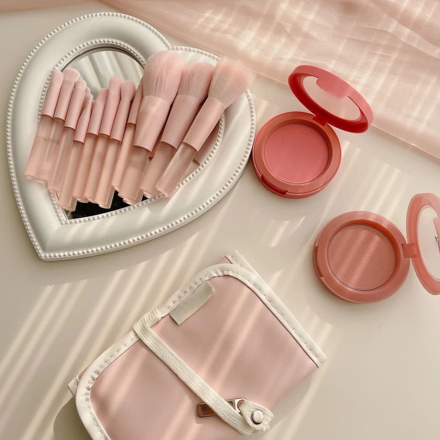 10-Pack Half-Sugar Peach Mini Makeup Brush Set Portable High-Value Mini Complete Set of Loose Powder Makeup Brush Tools