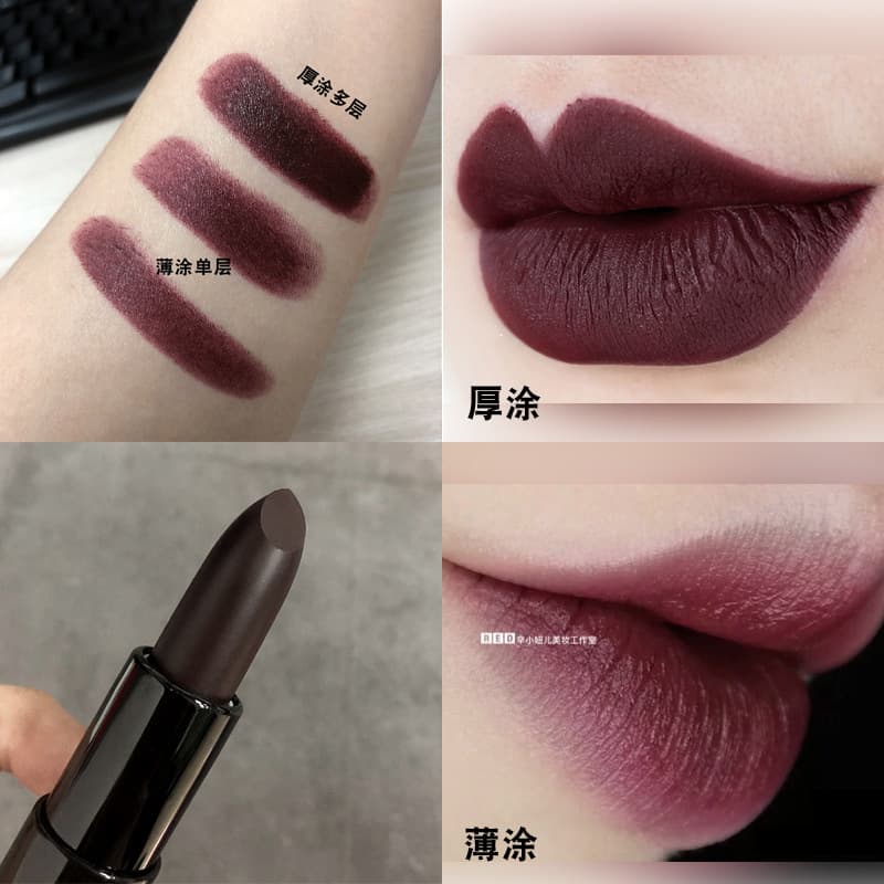 European and American Style Matte Velvet Lipstick Black Purple Red Chocolate Burgundy Plum Red Cos Christmas Makeup Stage Latin Female