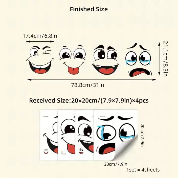 Genuine TEMU Same Style 4 Sheets/Set Cute Emoji Smiley Funny Trash Can Toilet Sticker