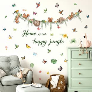 Butterfly English Floral Bird Animal Vine Banner Combination Wall Sticker for Home Background Wall Decoration Self-Adhesive Wall Sticker