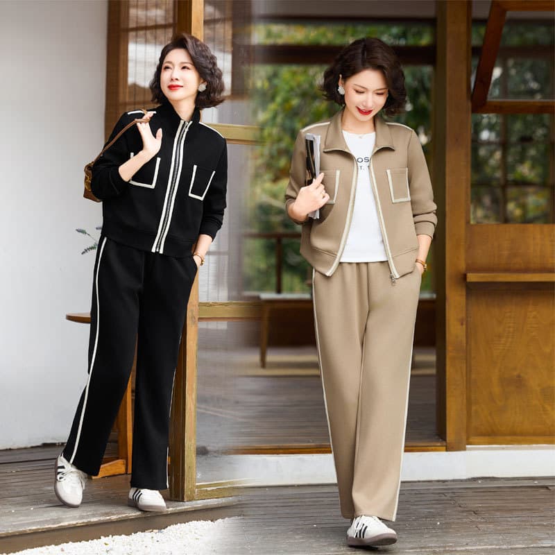 2025 New Mother Spring and Autumn Sports Suit for Women in their 50s, Middle-aged Women’s Sweater Jacket, Western-style Top