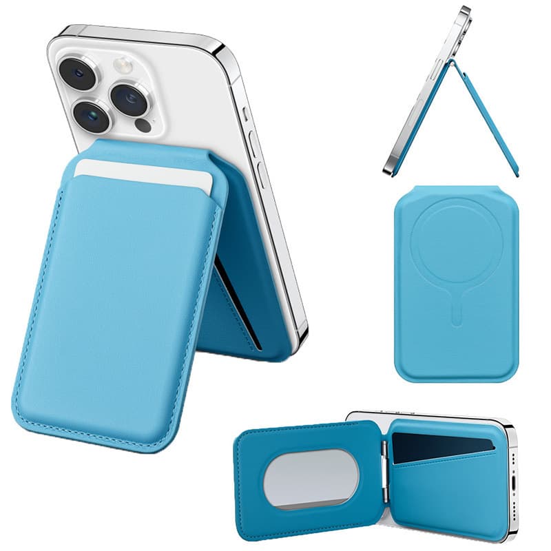 Rotating Magnetic Card Holder MagSafe Magnetic Phone Card Sleeve Back Sticker Stand Card Case Multi-Function Leather ID Wallet