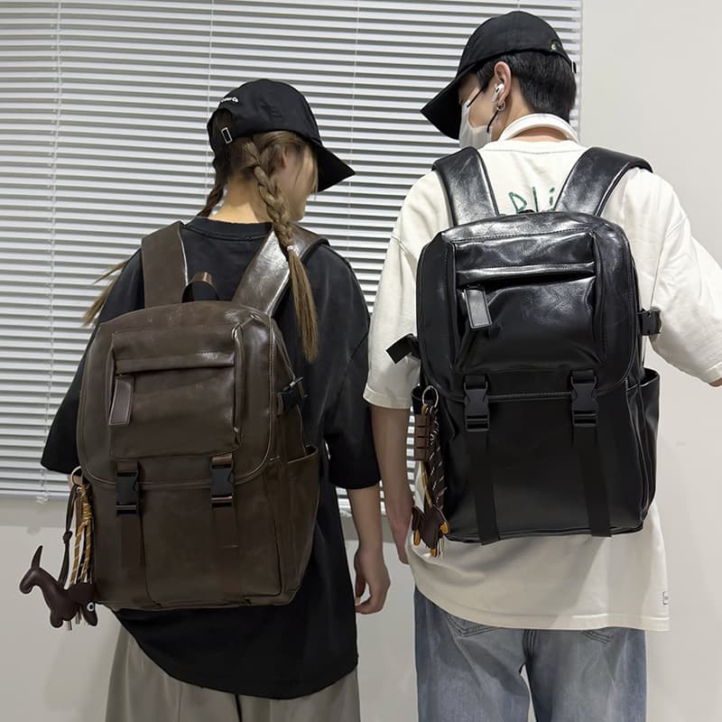 Cross-border backpack 2026 new large capacity PU leather laptop backpack college student travel bag high school student schoolbag men