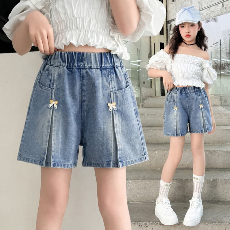 Summer Girls Denim Shorts, Children's Korean Style Bow Hot Pants, Thin Skirt Shorts for Summer Wholesale