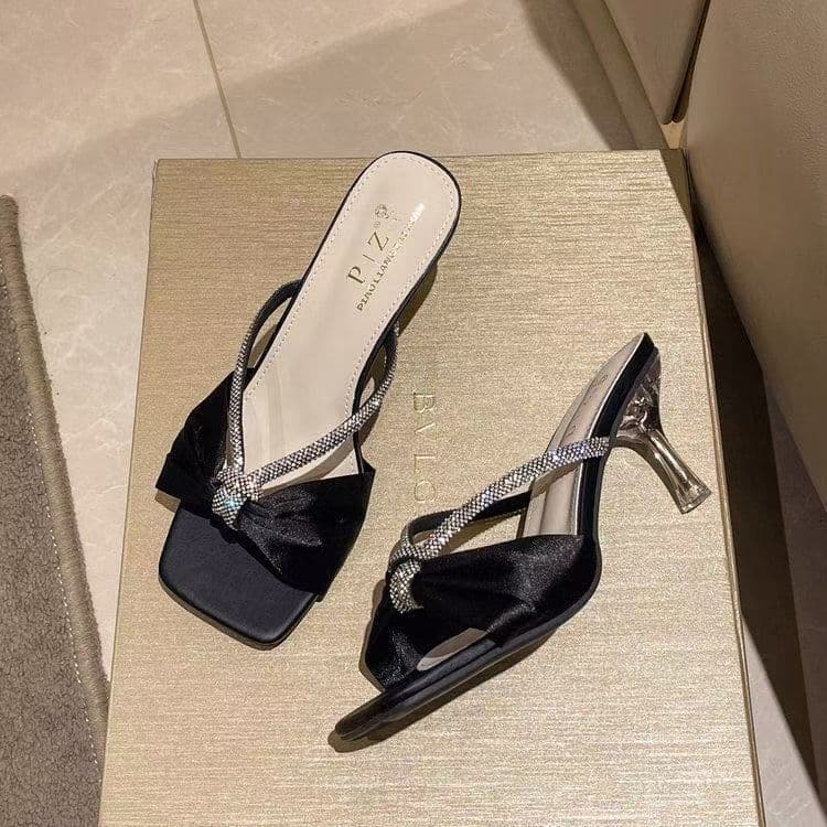 Fashion Rhinestone Square Toe High Heel Sandals 2025 Summer New Style for Dresses Thin Heel Fairy Style Outdoor Sandals