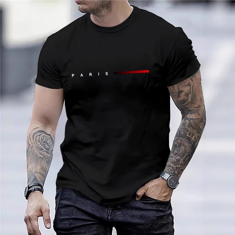 Cross-border Men's 100% Loose Fit Paris Creative Letter Print Casual Slim Round Neck Short Sleeve T-Shirt Top
