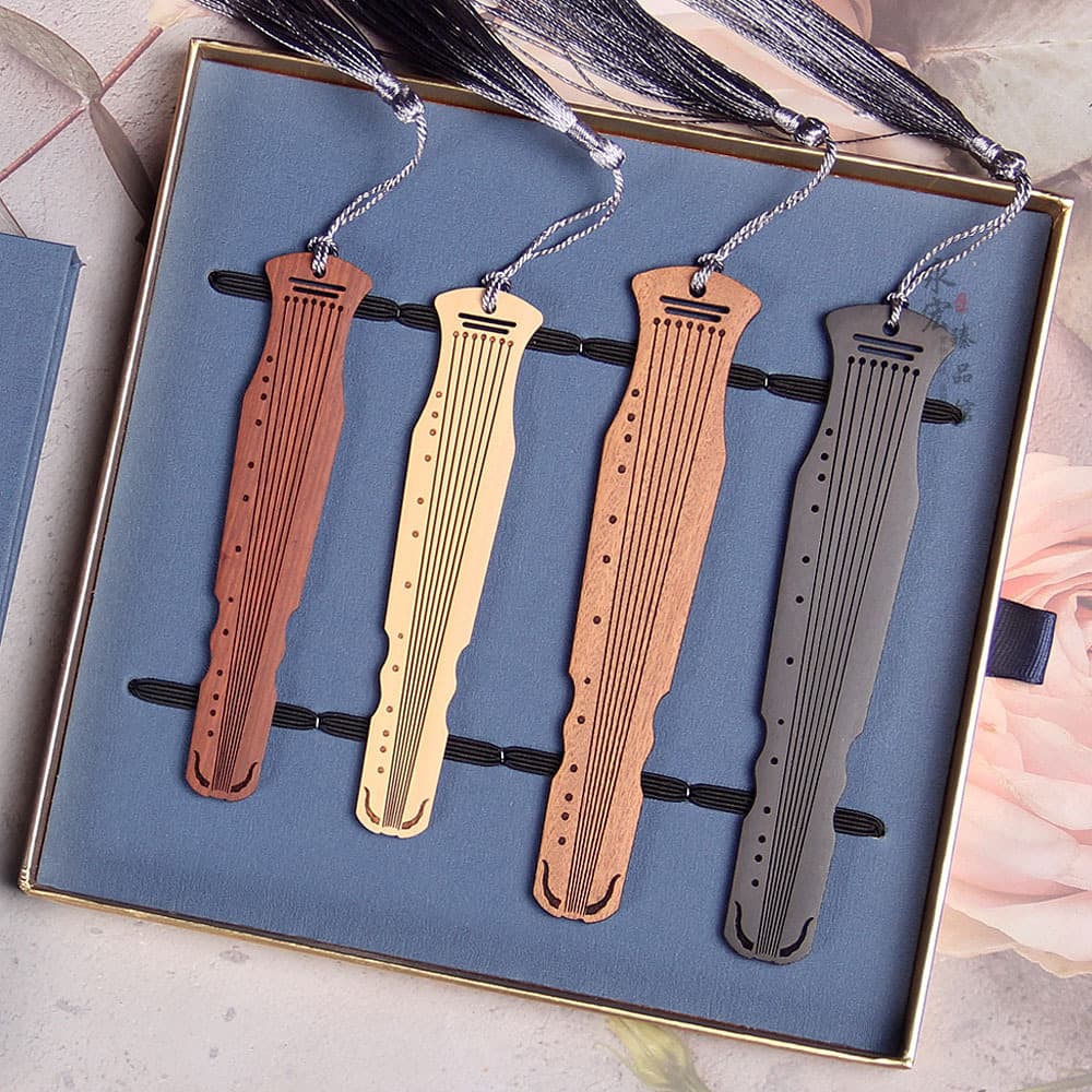 Ebony and Boxwood Guqin Bookmark - Qin Se He Ming Guqin Two-Piece Wooden Bookmark - Engravable