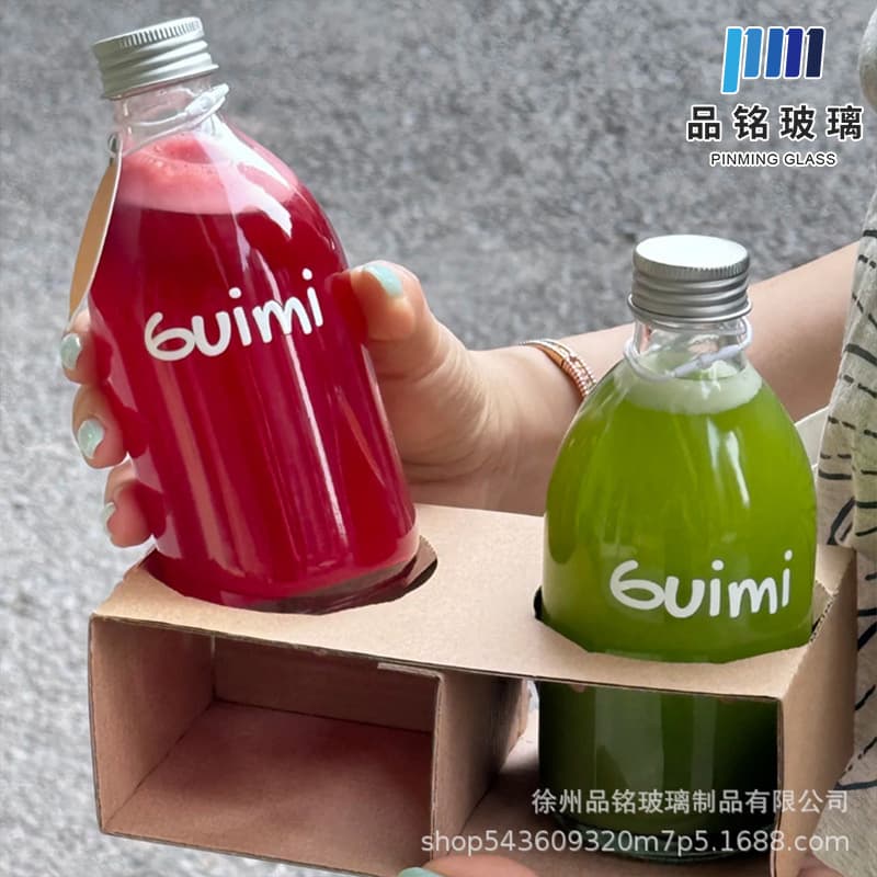 Sealed lidded beverage bottle food grade 300ml juice cold brew bottle coffee glass bottle printable logo juice bottle