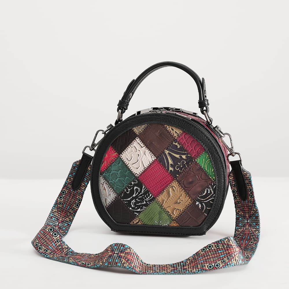Ethnic trend embossed stitching Boston bag first layer cowhide contrasting color stitching leather fashion pillow bag genuine leather women's bag