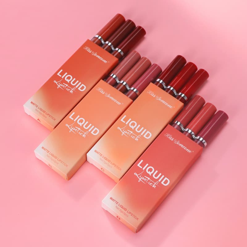 Cross-border 3-Piece Lip Gloss Set Velvet Matte Lipstick Small Orange Milk Tea Bean Paste Color Lip Color