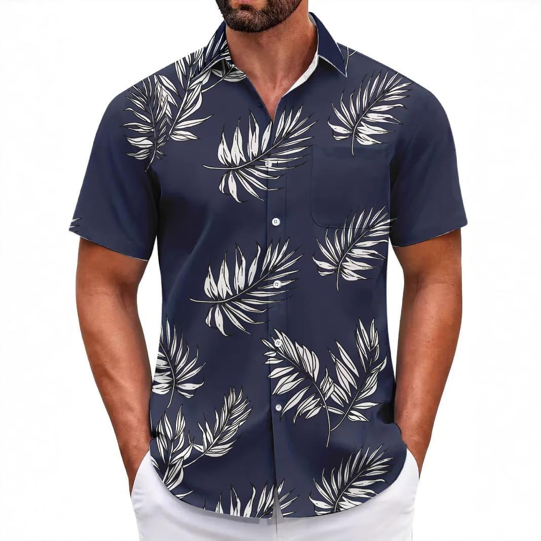 Cross-border summer 3D printed short-sleeved floral shirt for men retro Hawaiian beach casual loose men's large size shirt