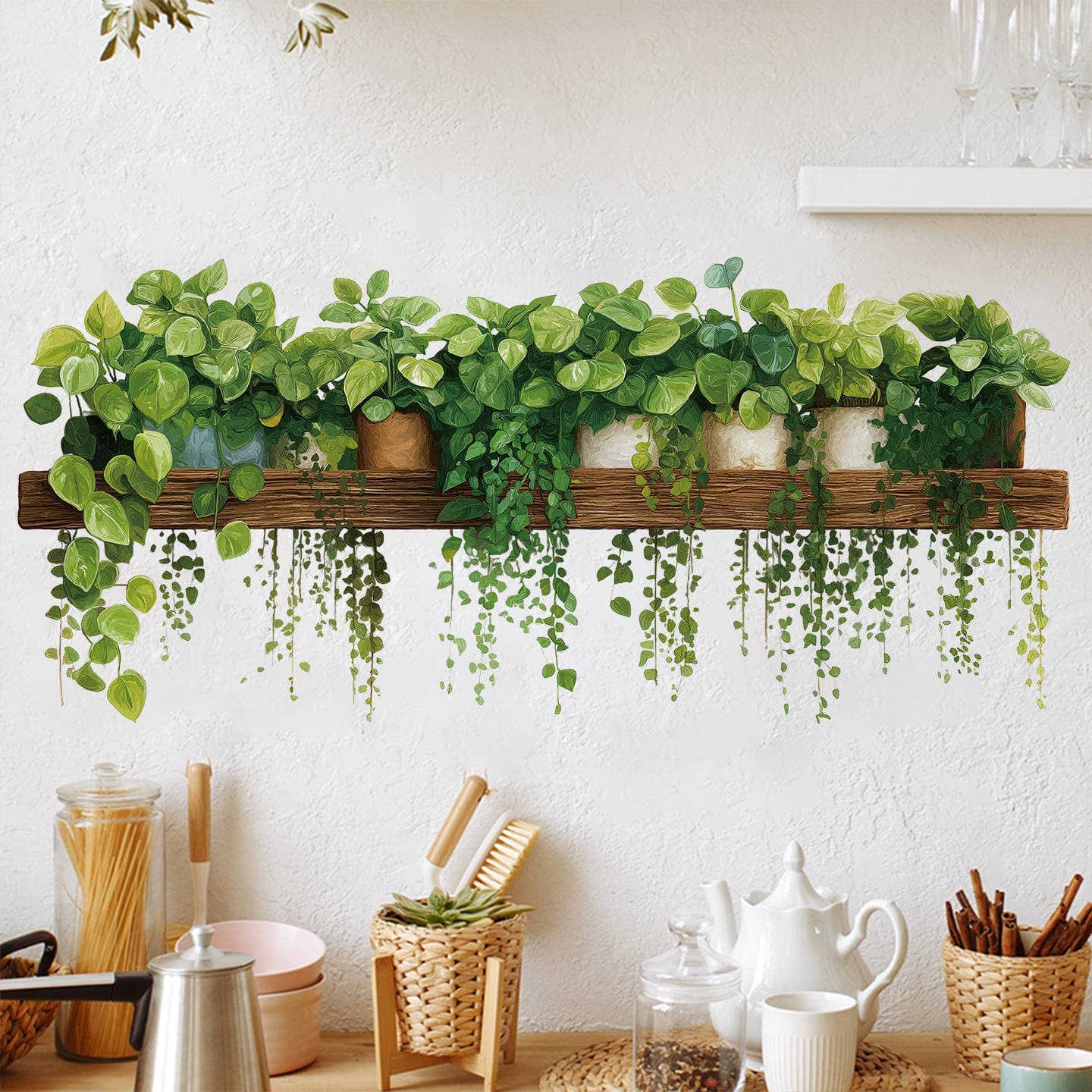 Factory Wholesale Cross-Border New Green Plant Pothos Hanging Wall Sticker for Bedroom Living Room Wall Decoration Sticker