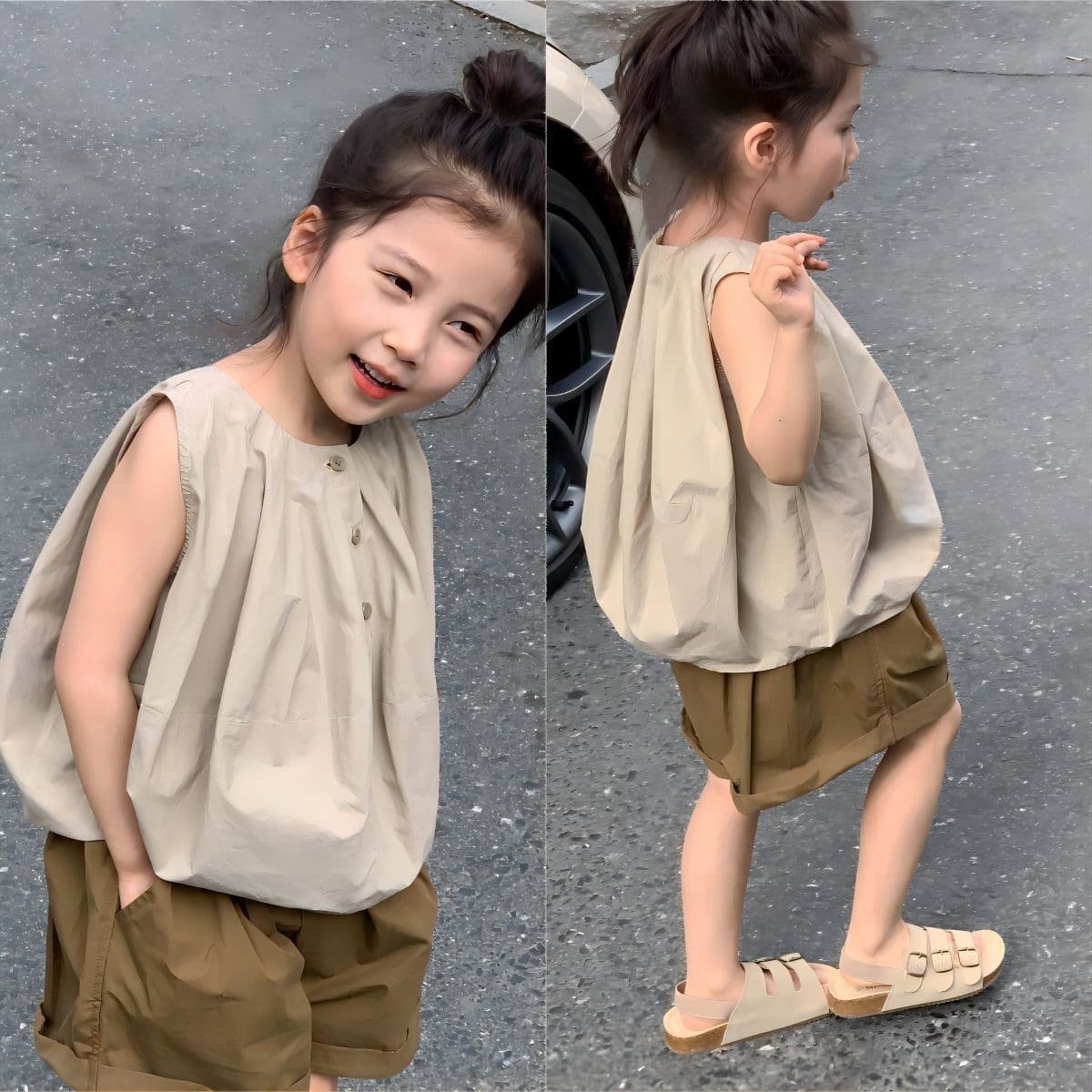 Girls summer suit Korean version 2026 new baby girl summer style Japanese flying sleeve shorts loose style two-piece suit