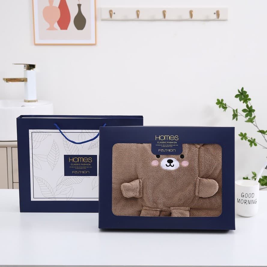 Wedding bank insurance company team building wedding event custom gift boxed towel three-dimensional bear bath towel wholesale