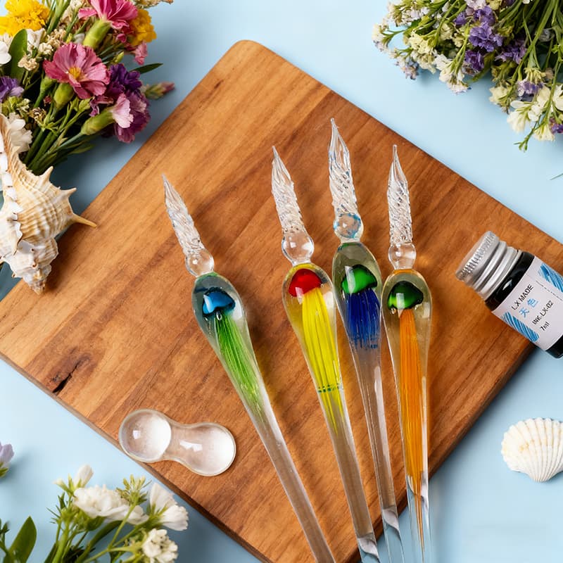 Trendy Jellyfish Dip Pen 3-Piece Set Glass Pen Set Signature Pen Crystal Student Stationery Gift Pen Box