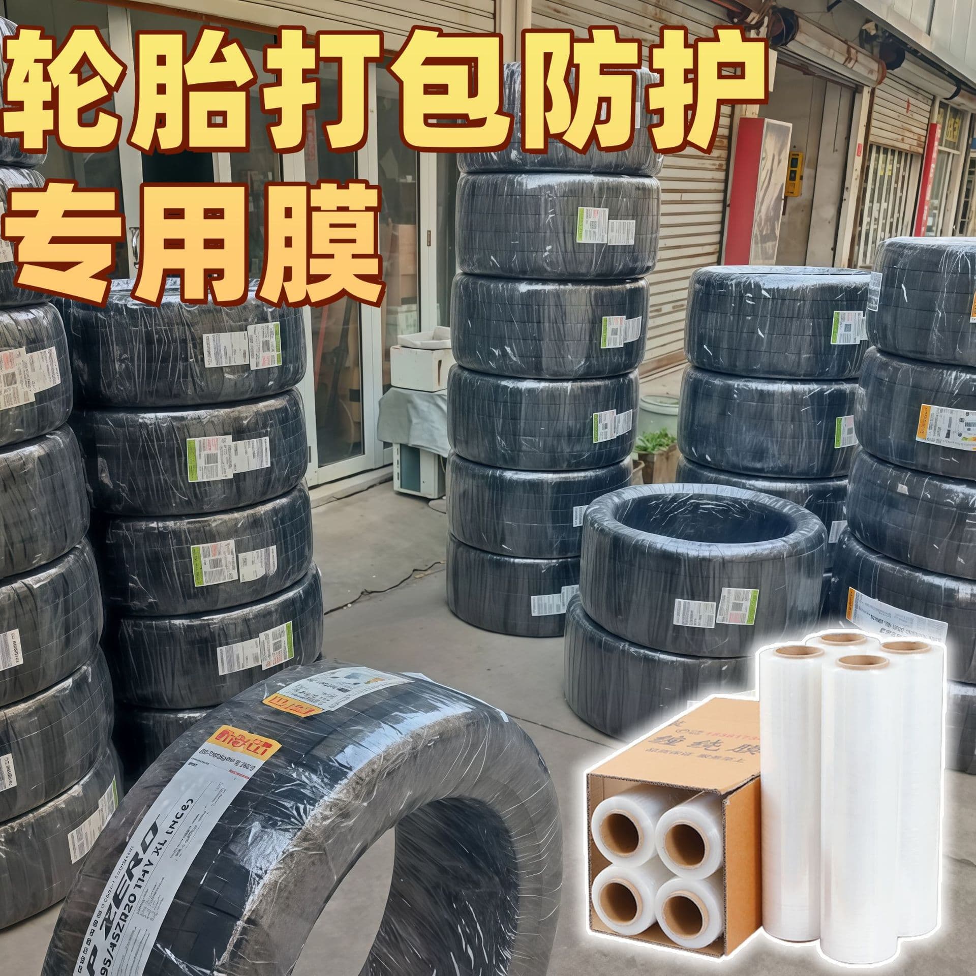 Tire packaging film, protective film for car and truck tires, industrial PE stretch wrap