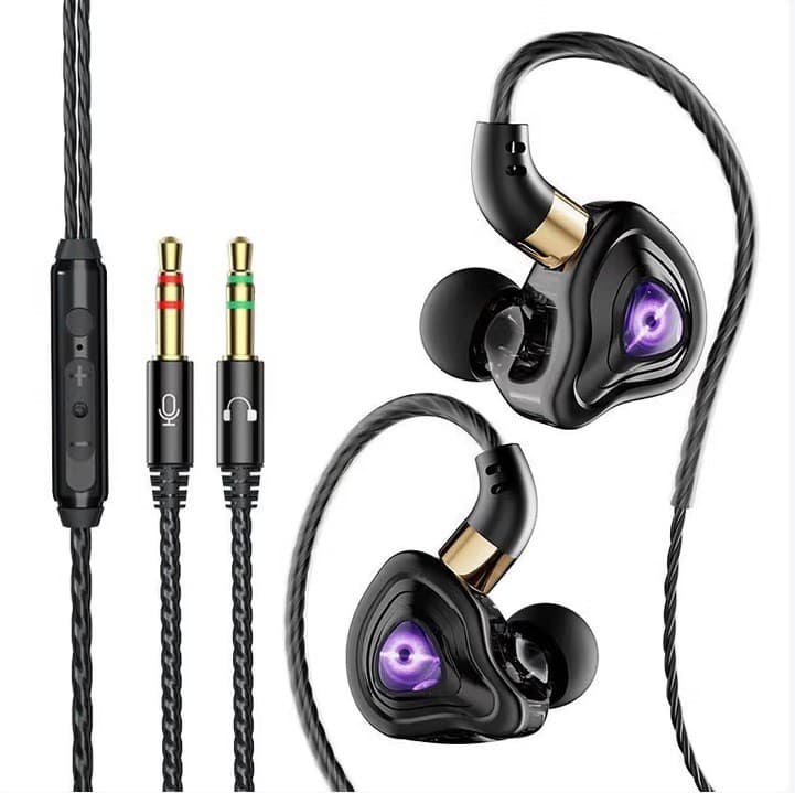 Desktop Computer Headset with Microphone 2-in-1 Wired In-Ear Gaming Headphones with Extended Dual Plug