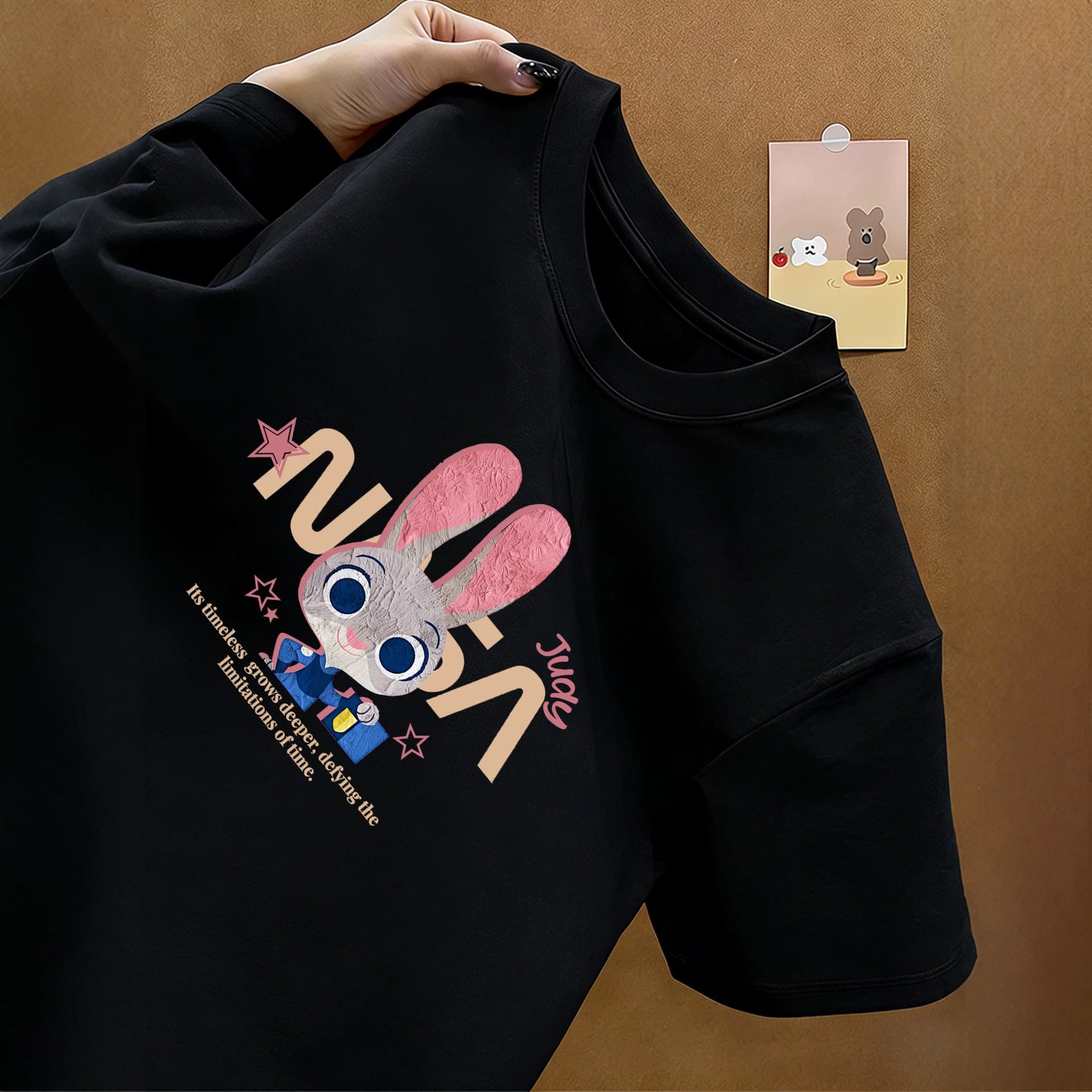 Cartoon Pure Cotton Black Short Sleeve Women's T-Shirt Summer 2026 New Trendy Unique Beautiful Top Tee