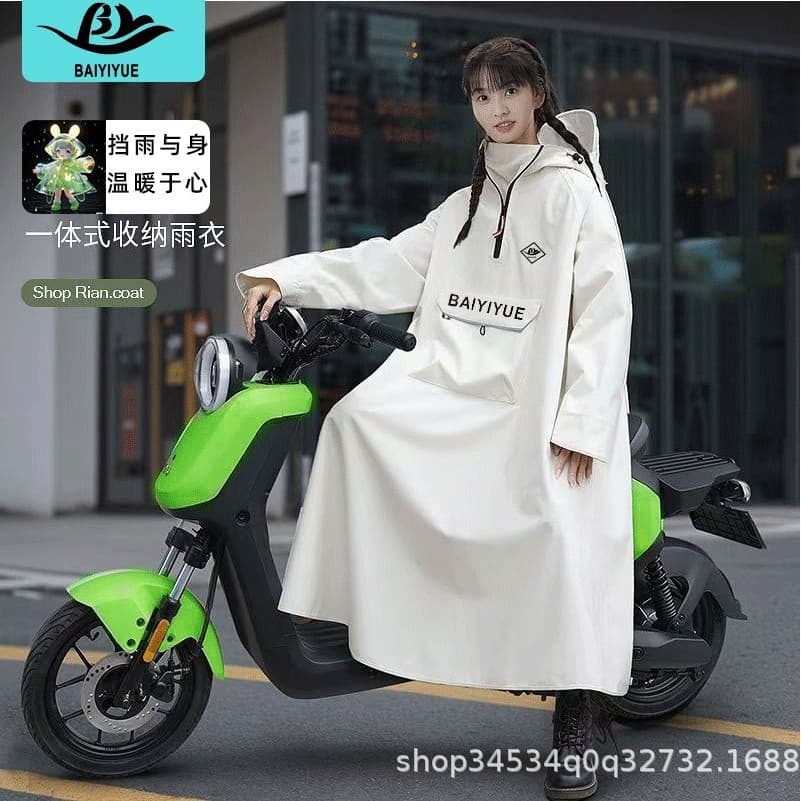 Pocket-style electric bike raincoat, adult motorcycle long-length full-body heavy rain dedicated unisex riding poncho