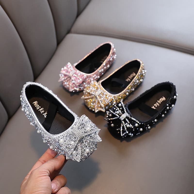 2025 Summer New Bow Elegant Girls' Princess Little Girl Baby Princess Single Shoes Leather Shoes Dance Performance