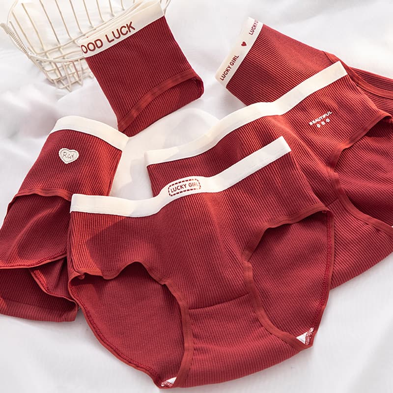 Women's Cotton Antibacterial Crotch Briefs for Zodiac Year Red Underwear, Horse Year Wedding Gift, Hip-Hugging Sweet Style