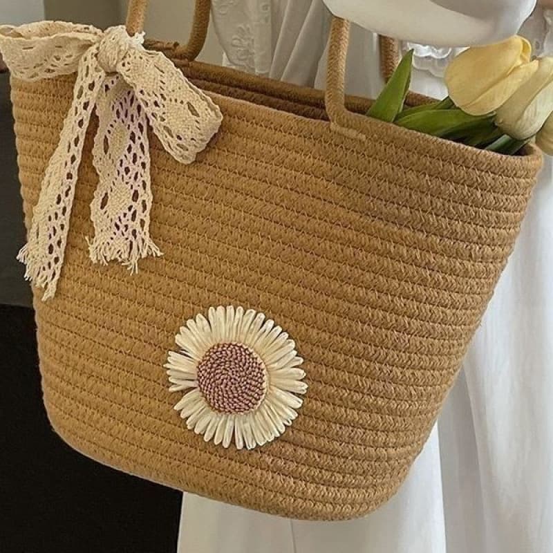 Fashionable Cotton Lace Woven Women's Bag, Essential Shoulder Beach Bag for Middle-Aged Women, New Season Boutique Matching Bag