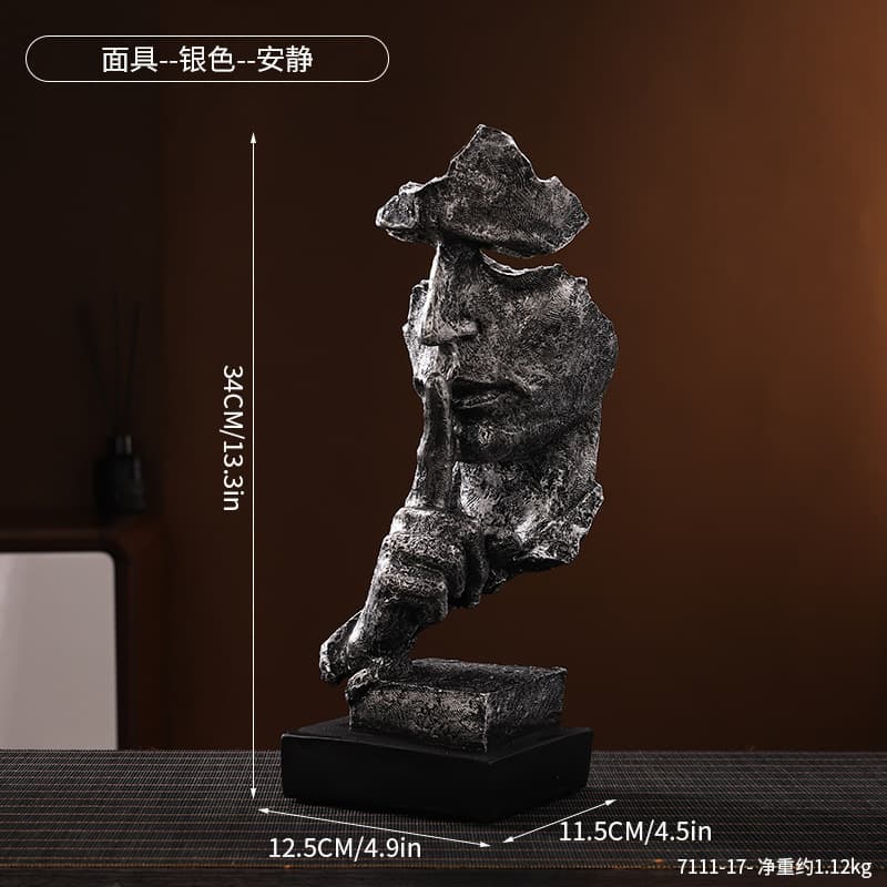 Ins minimalist character mask Silence is Gold sculpture, decorative piece for showroom, coffee shop, soft furnishing craft ornament