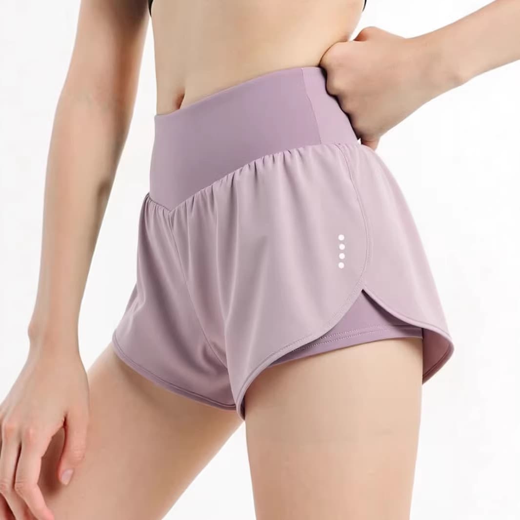 Women's cross-border European and American style fake two-piece sports shorts, breathable, anti-exposure, side pockets, running, fitness, yoga pants, three-quarter length