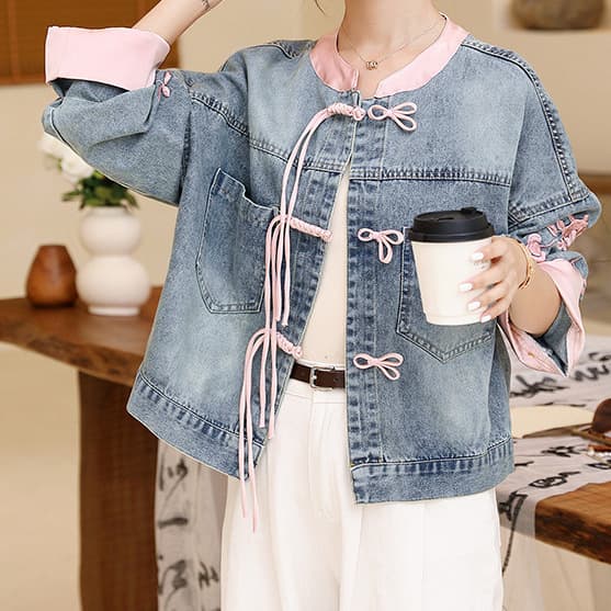 New Chinese Embroidered Denim Jacket for Women Spring Autumn Fashionable Loose Heavy Craft Patchwork Top Women's Jacket Autumn Women's Jacket