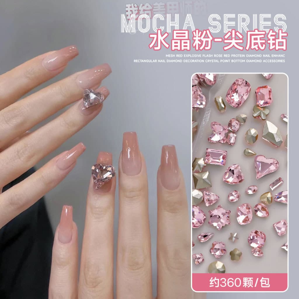 Nail Art Crystal Powder Pointed Bottom Rhinestones Pink Pointed Bottom Crooked Heart Large Nail Rhinestones Irregular Super Shiny Nail Decorations