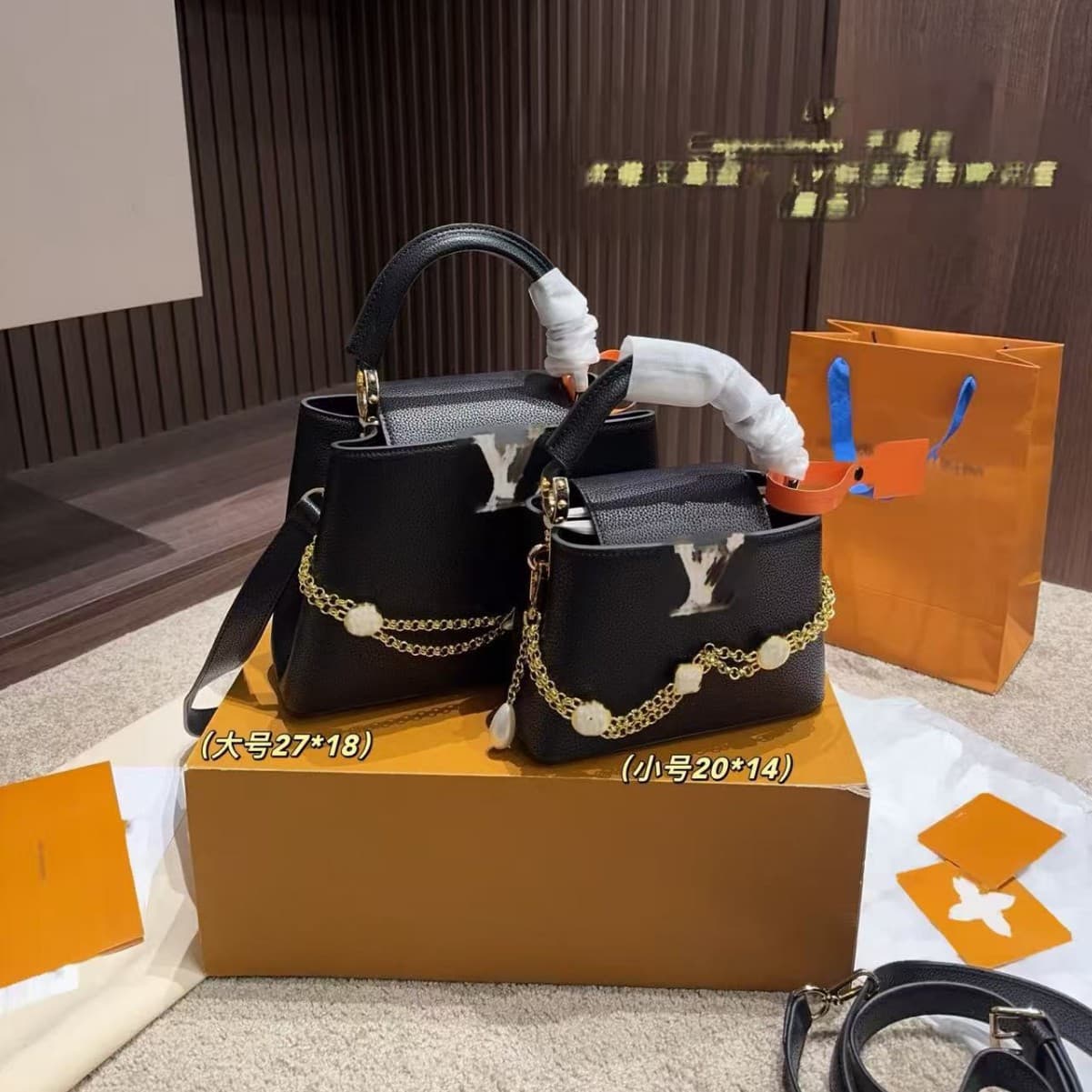 Best-selling Cross-border CCapucines Handbag Gold Chain White Pearl Monogram Full Set Packaging