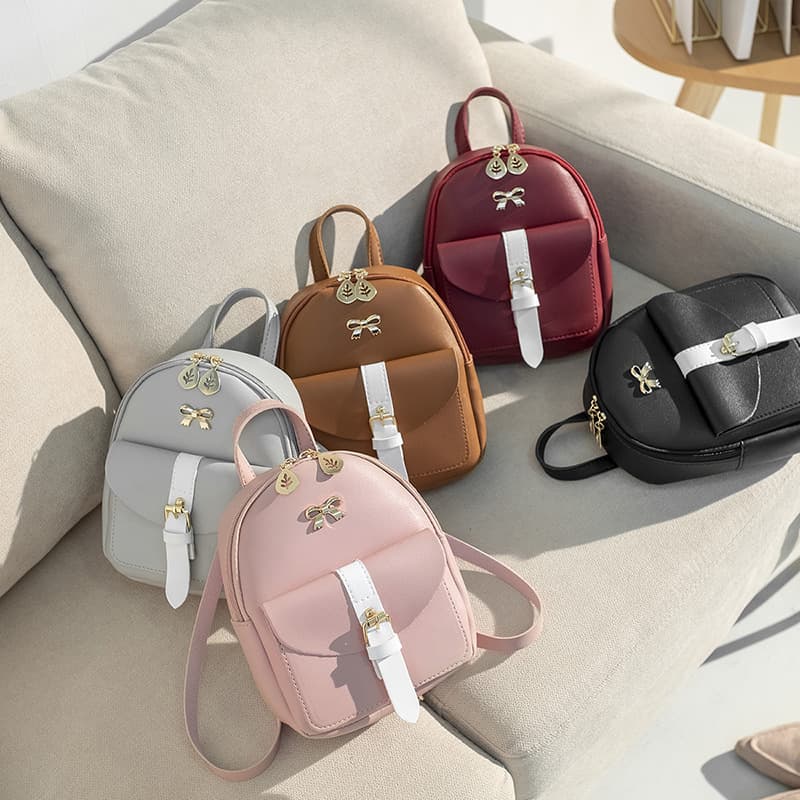 Mini Backpack Simple Versatile Women's Bow Knot Schoolbag Classic Small Backpack for Export